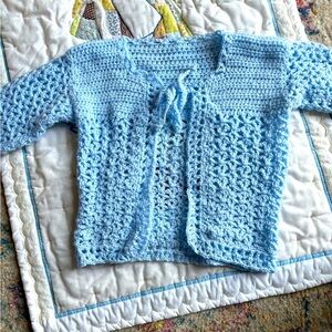 Girls Blue Crochet Sweater